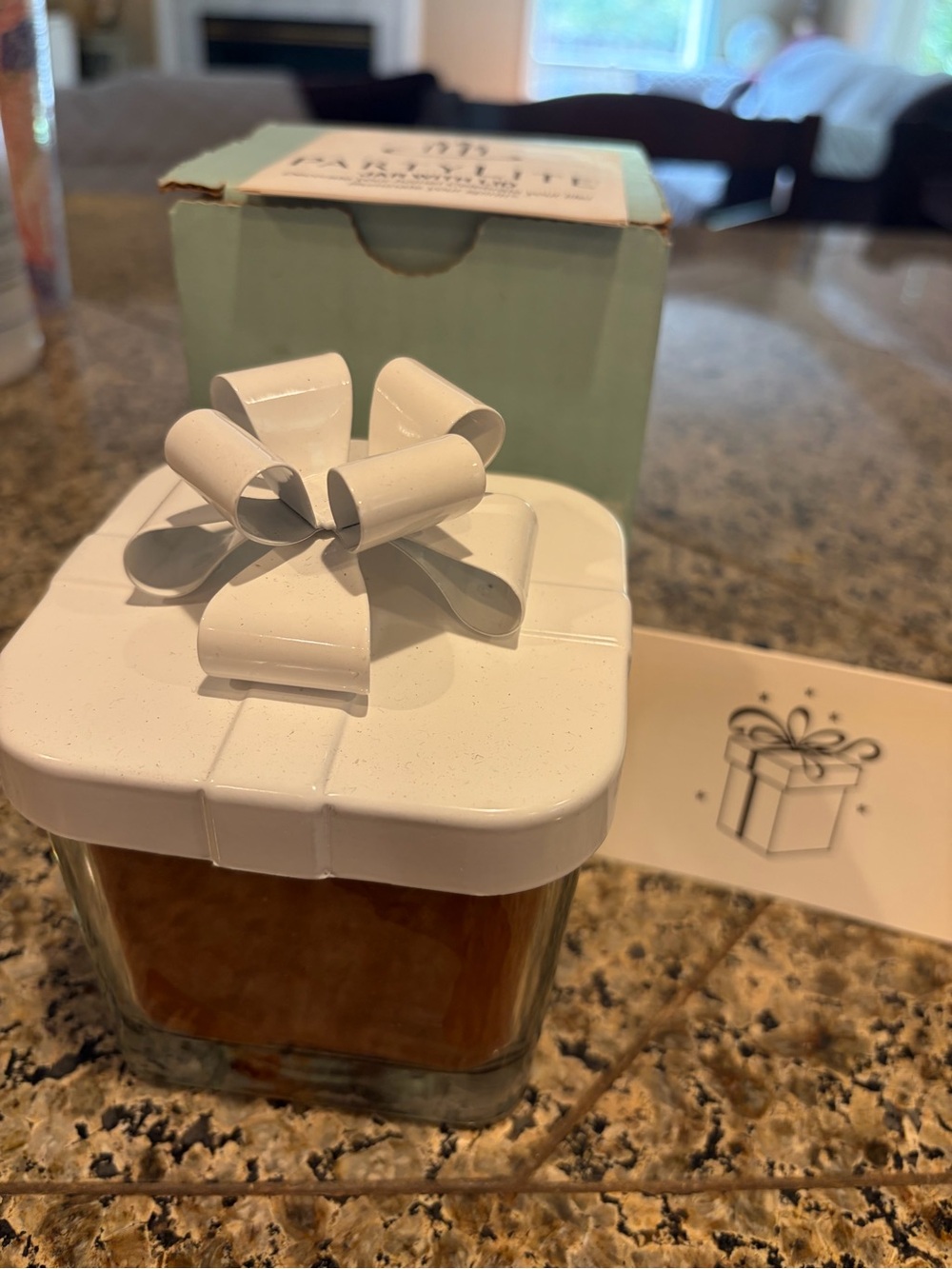Party Lite Present Gingerbread Glass Jar with Lid New in Box